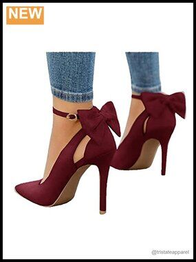 Faux Suede Pointed Toe Stiletto Pumps with Bow Ankle Strap
